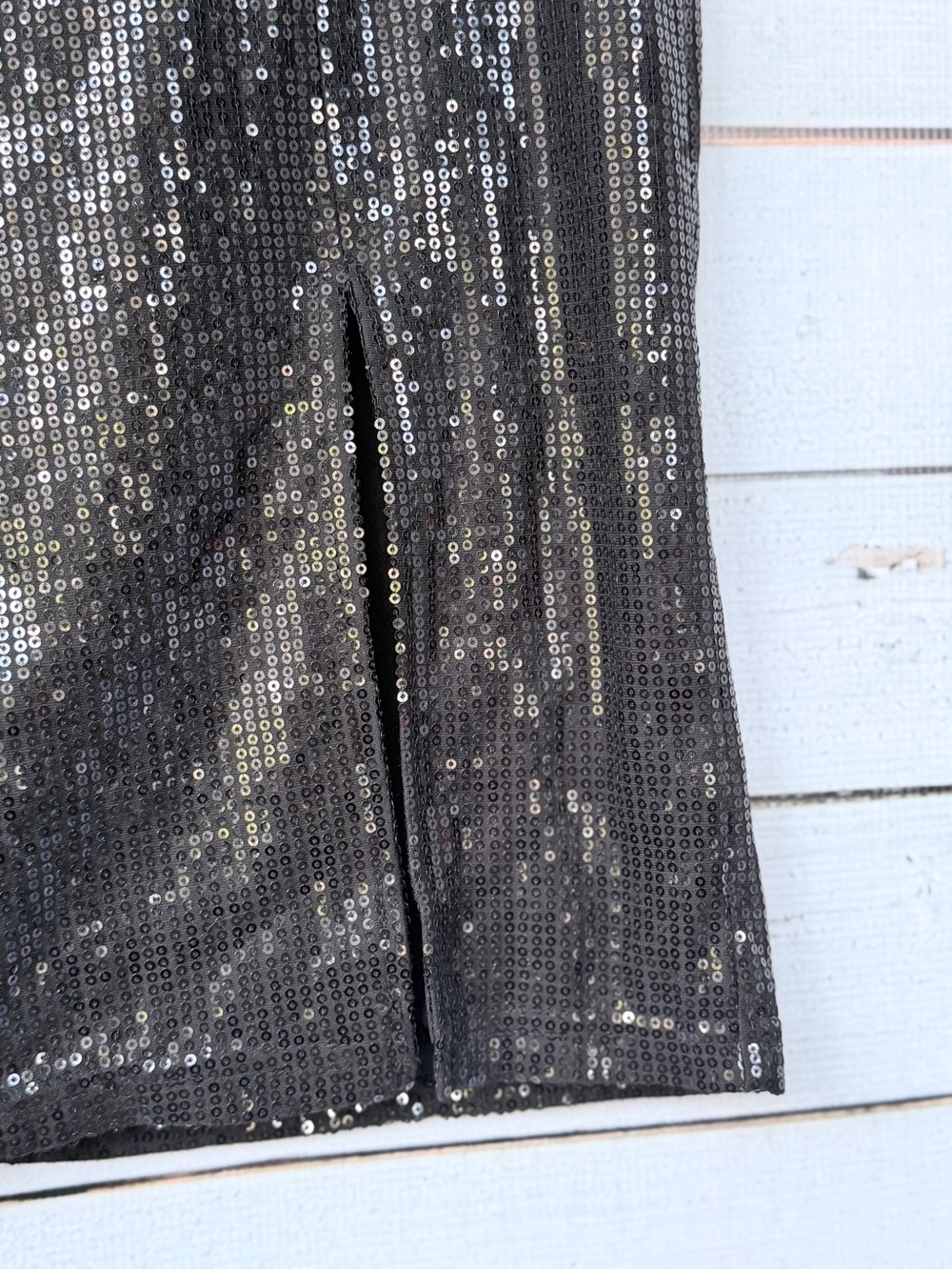 Time and Tru Black Sequin Midi Skirt with Side Slit - Picture 4 of 6